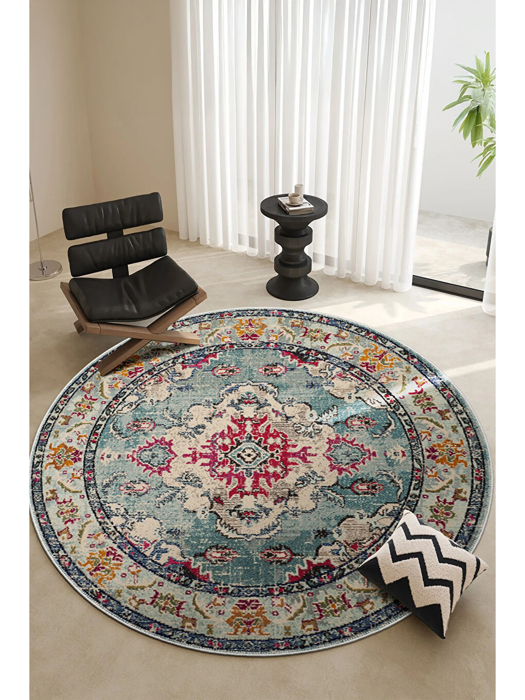 Karışık Pamuk Taban Yıkanabilir Kaydırmaz Taban Modern Halı 150 x 150 cm-2