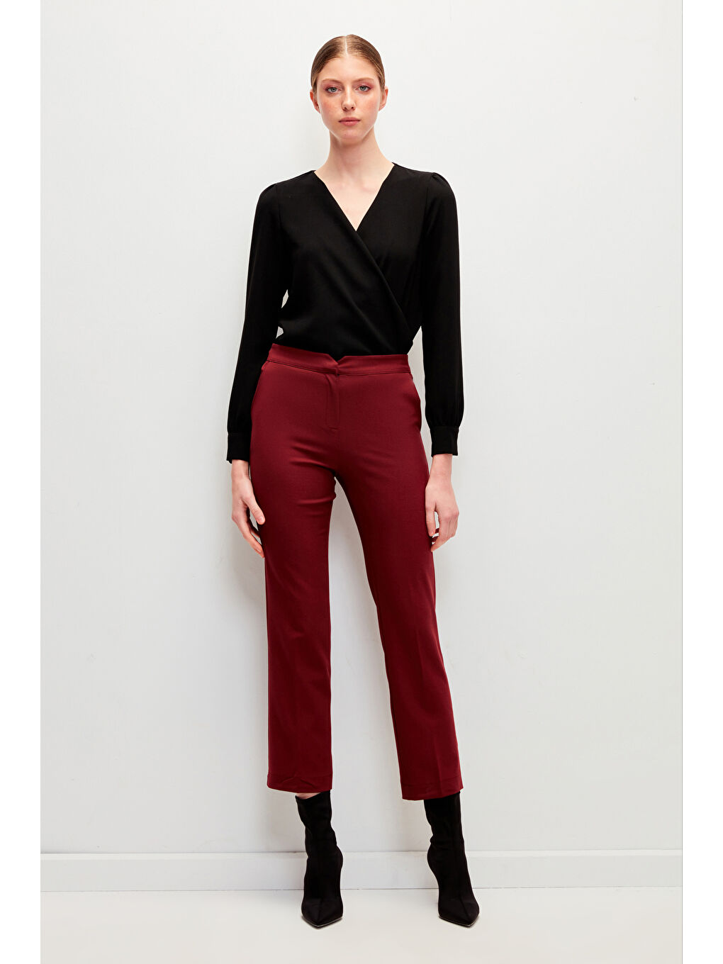 Bordo Klasik Kesim Düz Renk Pantolon
