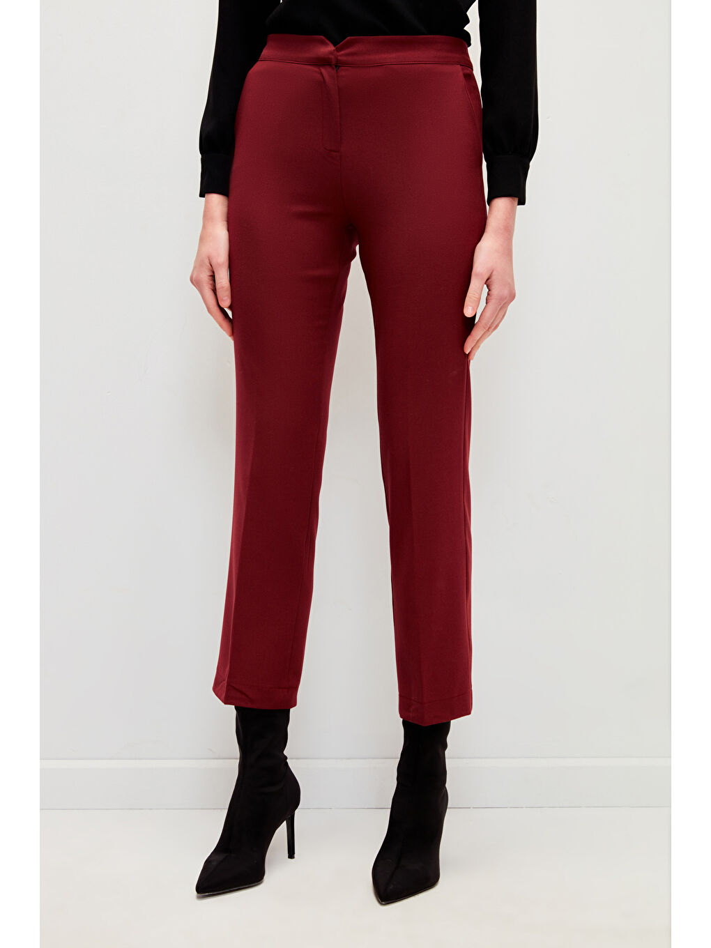 Bordo Klasik Kesim Düz Renk Pantolon-1