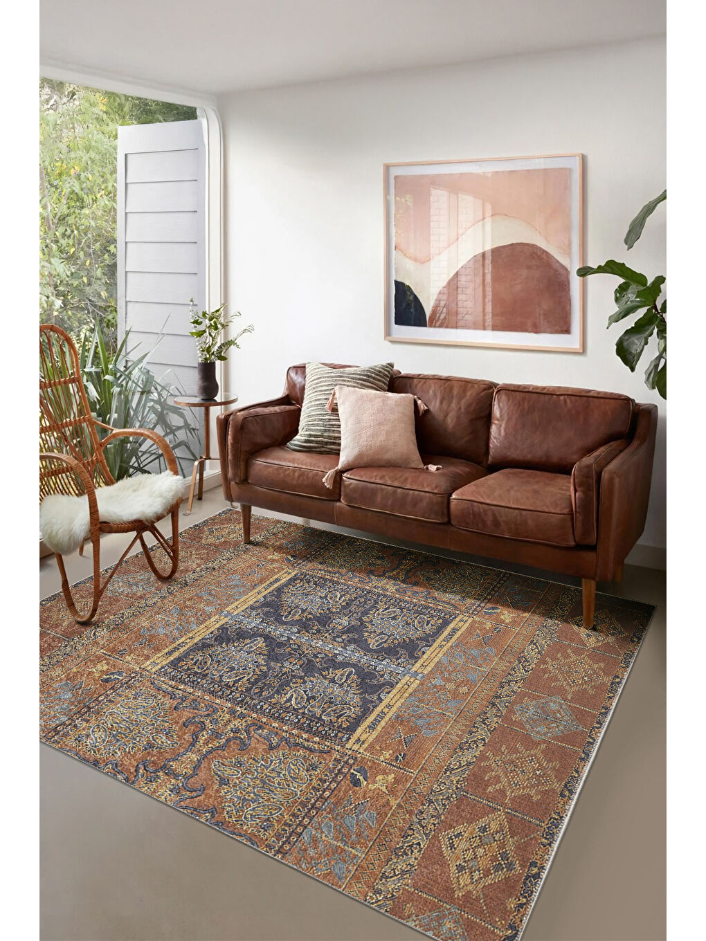 Kahverengi Pamuk Taban Yıkanabilir Kaydırmaz Taban Modern Halı 180 x 280 cm-1