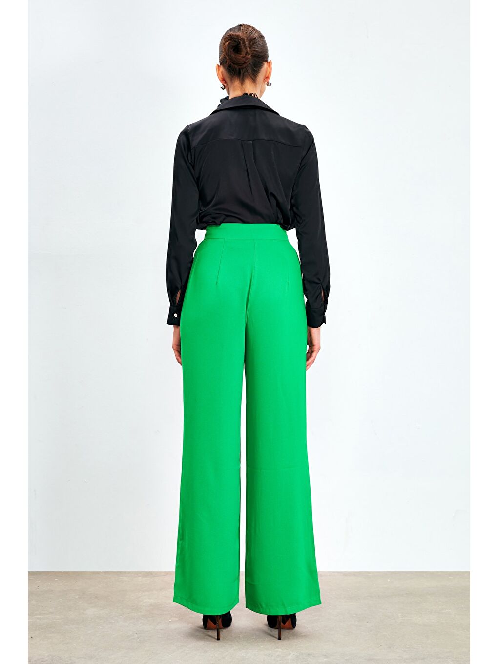 Pileli Krep Pantolon - Yeşil-6