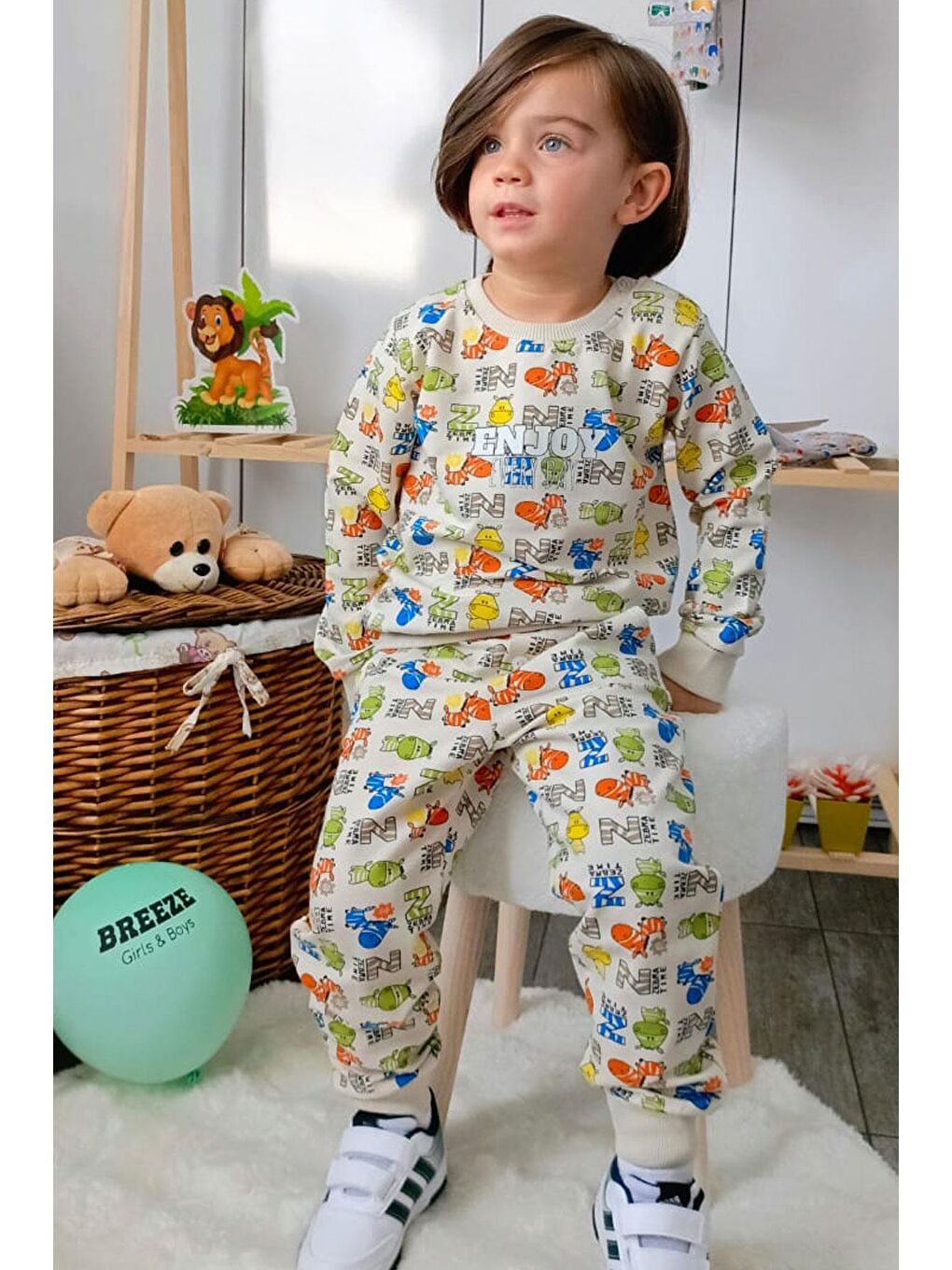 Ekru Erkek Çocuk Eşofman Takımı Zebra Macerası Krem (1.5-3 Yaş)