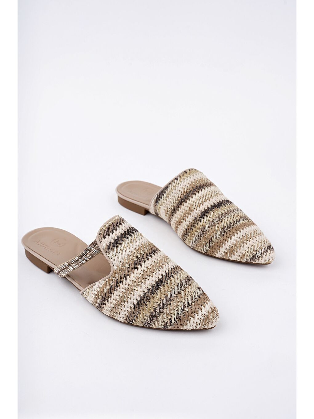 Bej JAYLİN Önü Kapalı Kadın Taşlı Günlük Hasır Terlik-4
