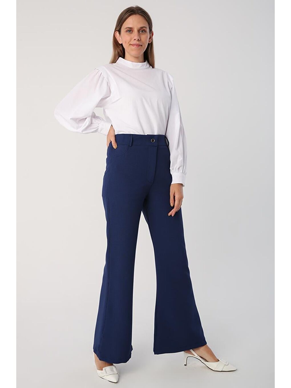 İndigo-İspanyol Paça Rahat Pantolon