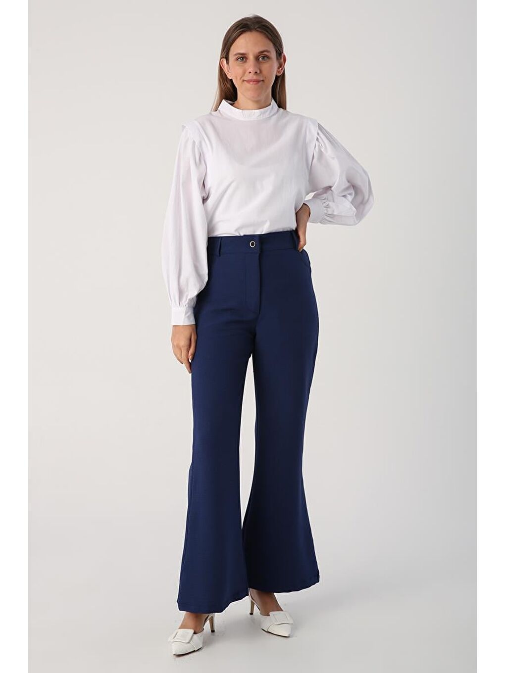 İndigo-İspanyol Paça Rahat Pantolon-1