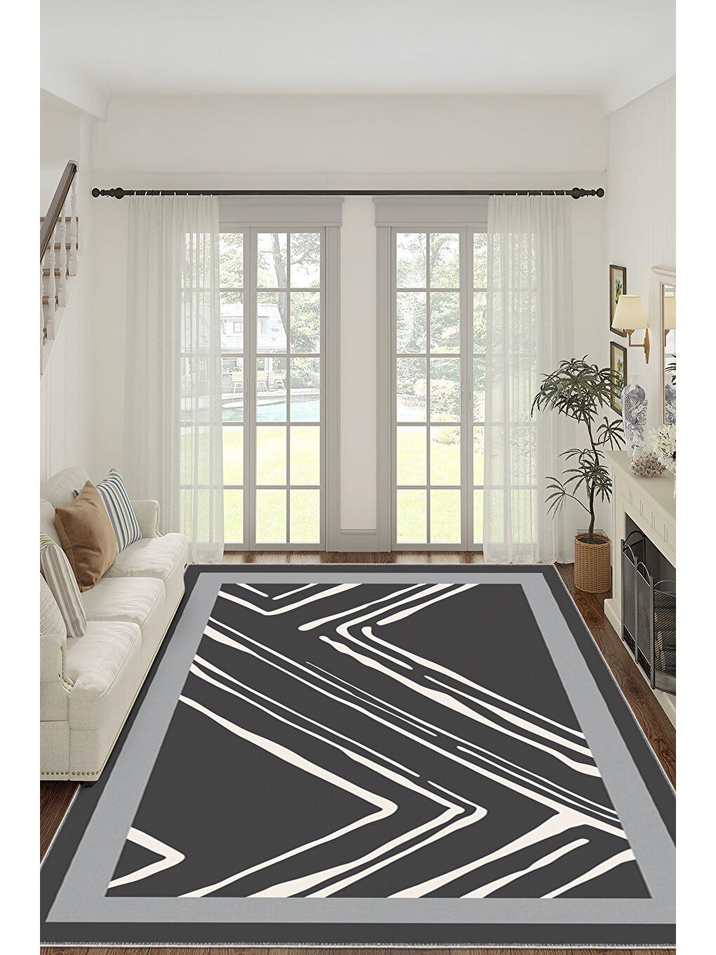 Gri Modern Dekoratif Yıkanabilir Kaymaz Taban Halı – İnce, Yumuşak Salon Halısı, Mutfak Halısı ve Yolluk-2