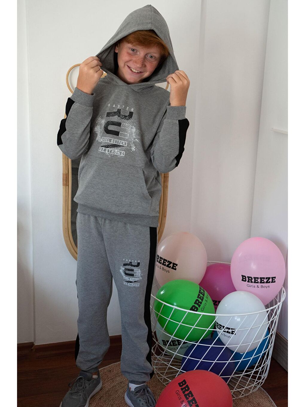 Erkek Çocuk Eşofman Takım Kapüşonlu Başarı Temalı Yazı Baskılı Koyu Gri Melanj (6-9 Yaş)-1