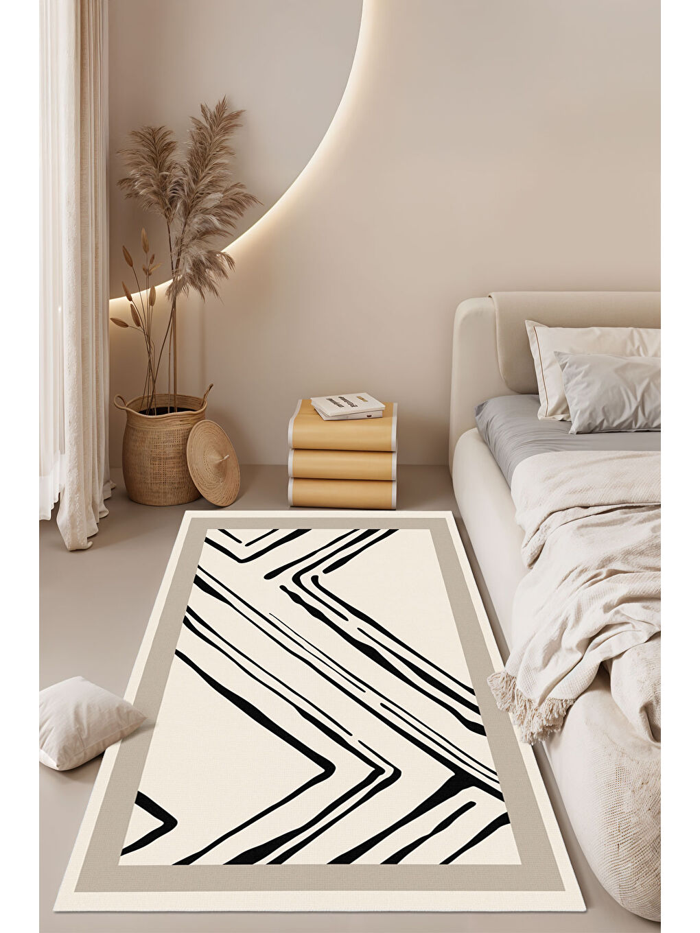 Ekru Modern Dekoratif Yıkanabilir Kaymaz Taban Halı – İnce, Yumuşak Salon Halısı, Mutfak Halısı ve Yolluk-1