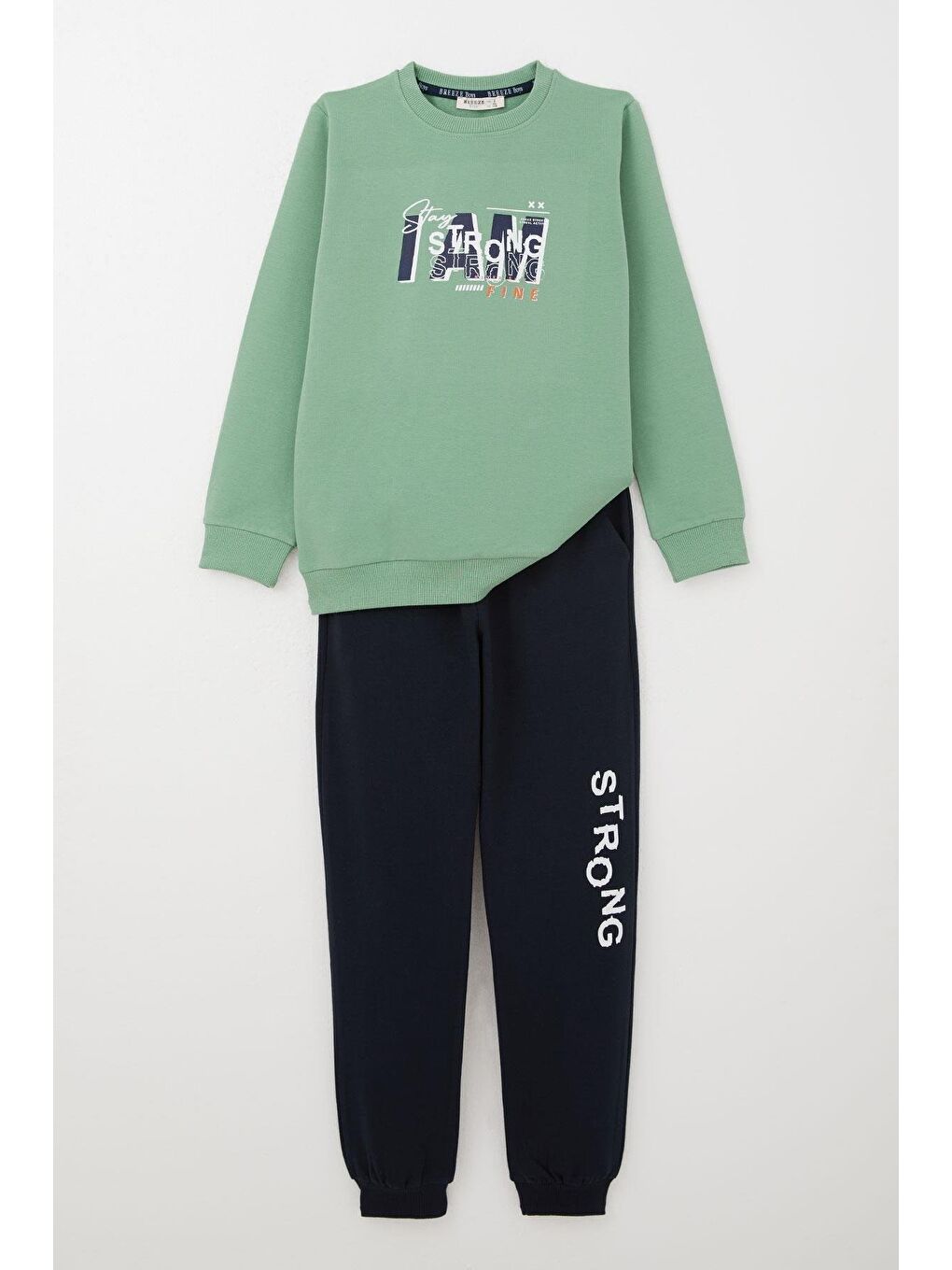Erkek Çocuk Eşofman Takım Strong Yazı Baskılı Mint Yeşili (9 Yaş)-4