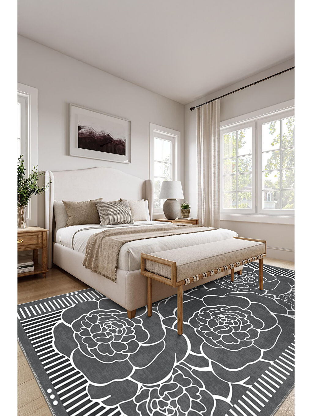 Gri Modern Dekoratif Yıkanabilir Kaymaz Taban Halı – İnce, Yumuşak Salon Halısı, Mutfak Halısı ve Yolluk-1