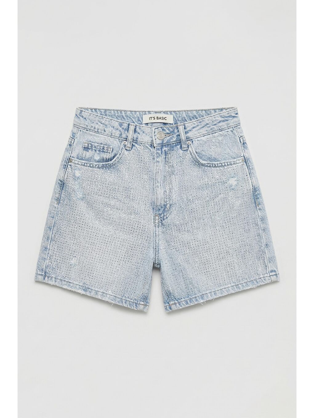 Mavi Kadın Ice T1-4s6-3 Mom Fit Parlak Taşlı Yıldız Baskılı Özel Tasarım Denim Şort-2