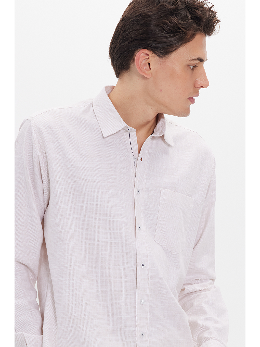 Erkek Regular Fit Klasik Kesim Oversize %100 Pamuk Keten Doku Bej Gömlek-2
