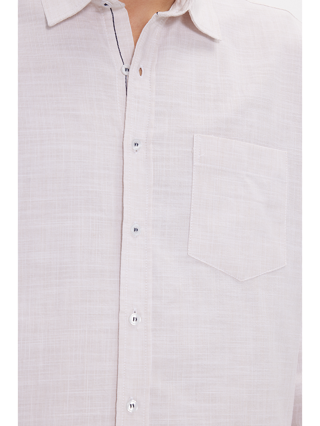 Erkek Regular Fit Klasik Kesim Oversize %100 Pamuk Keten Doku Bej Gömlek-3