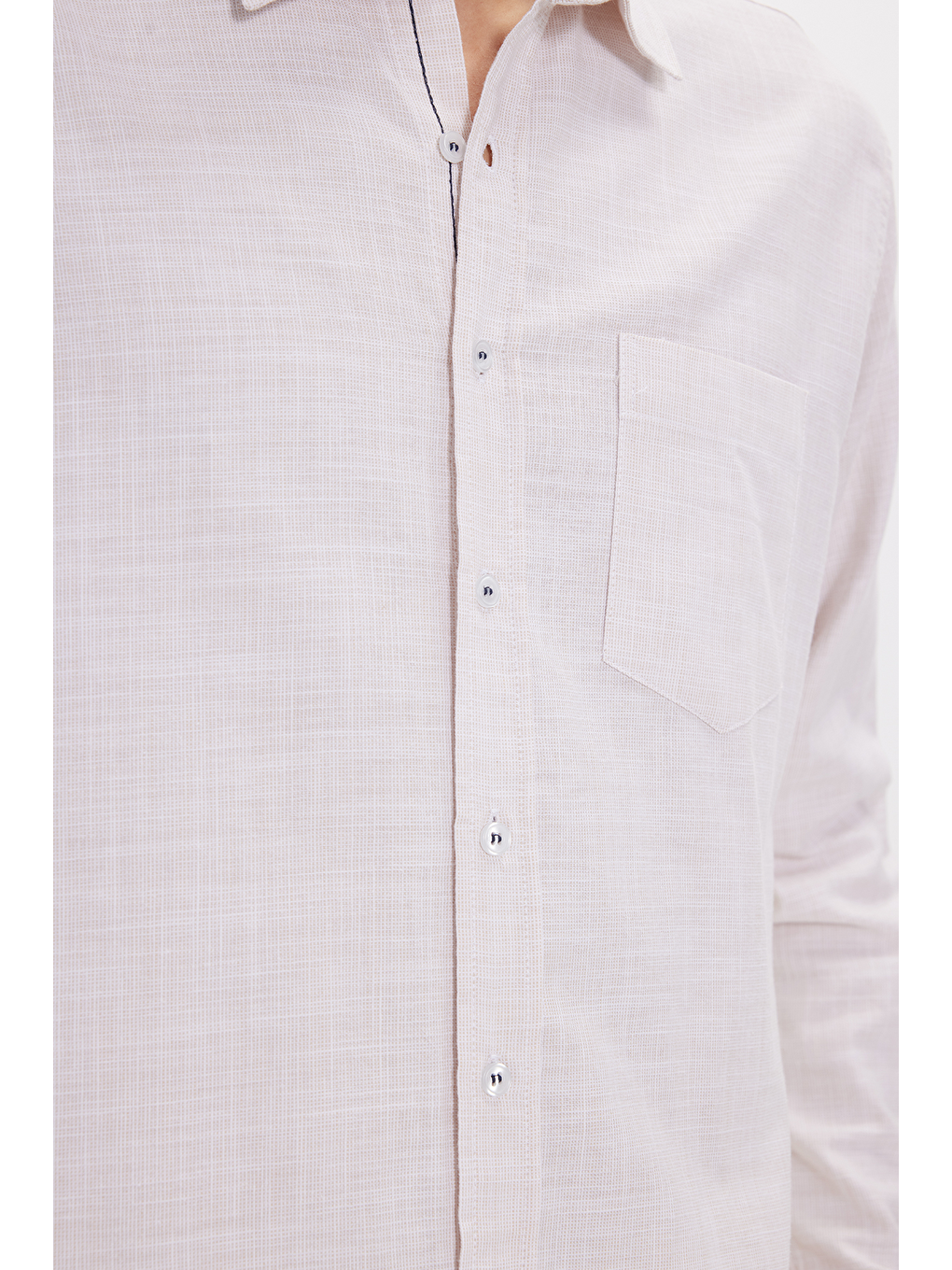 Erkek Regular Fit Klasik Kesim Oversize %100 Pamuk Keten Doku Bej Gömlek-4