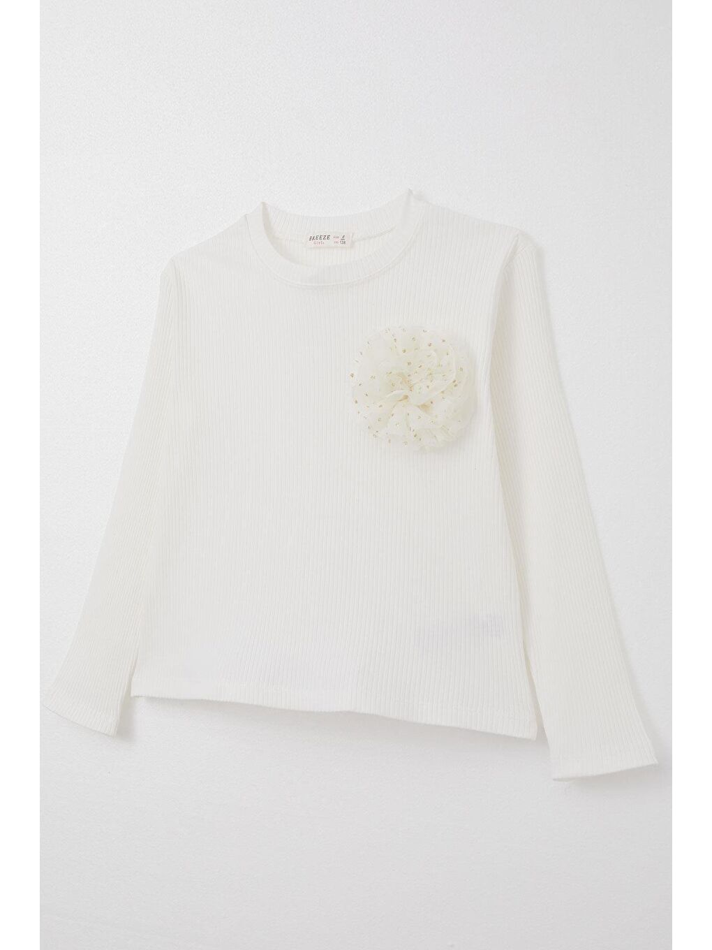 Kız Çocuk Uzun Kollu Bluz Çiçek Aksesuarlı Ekru (9-14 Yaş)-5
