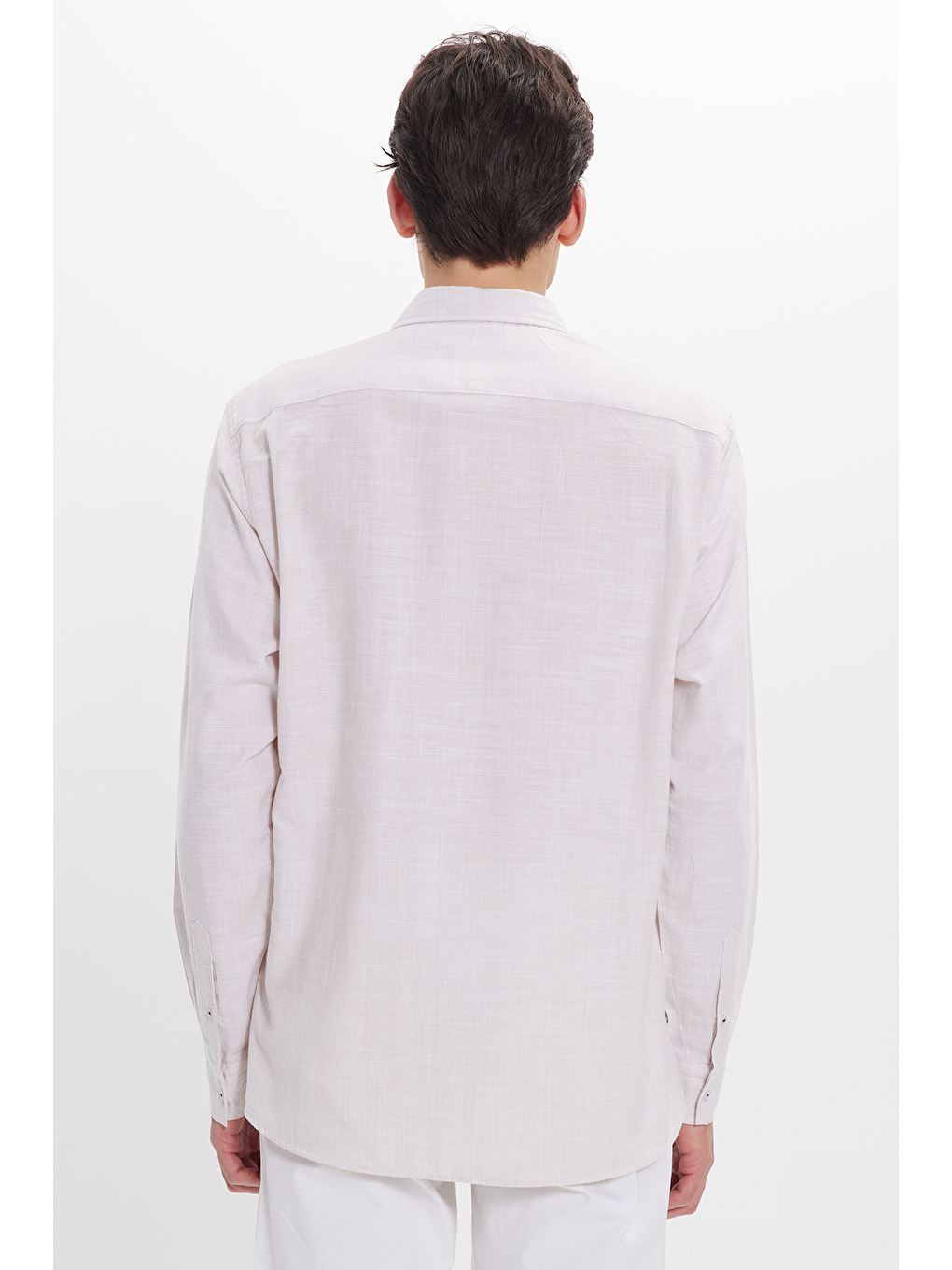 Erkek Regular Fit Klasik Kesim Oversize %100 Pamuk Keten Doku Bej Gömlek-5