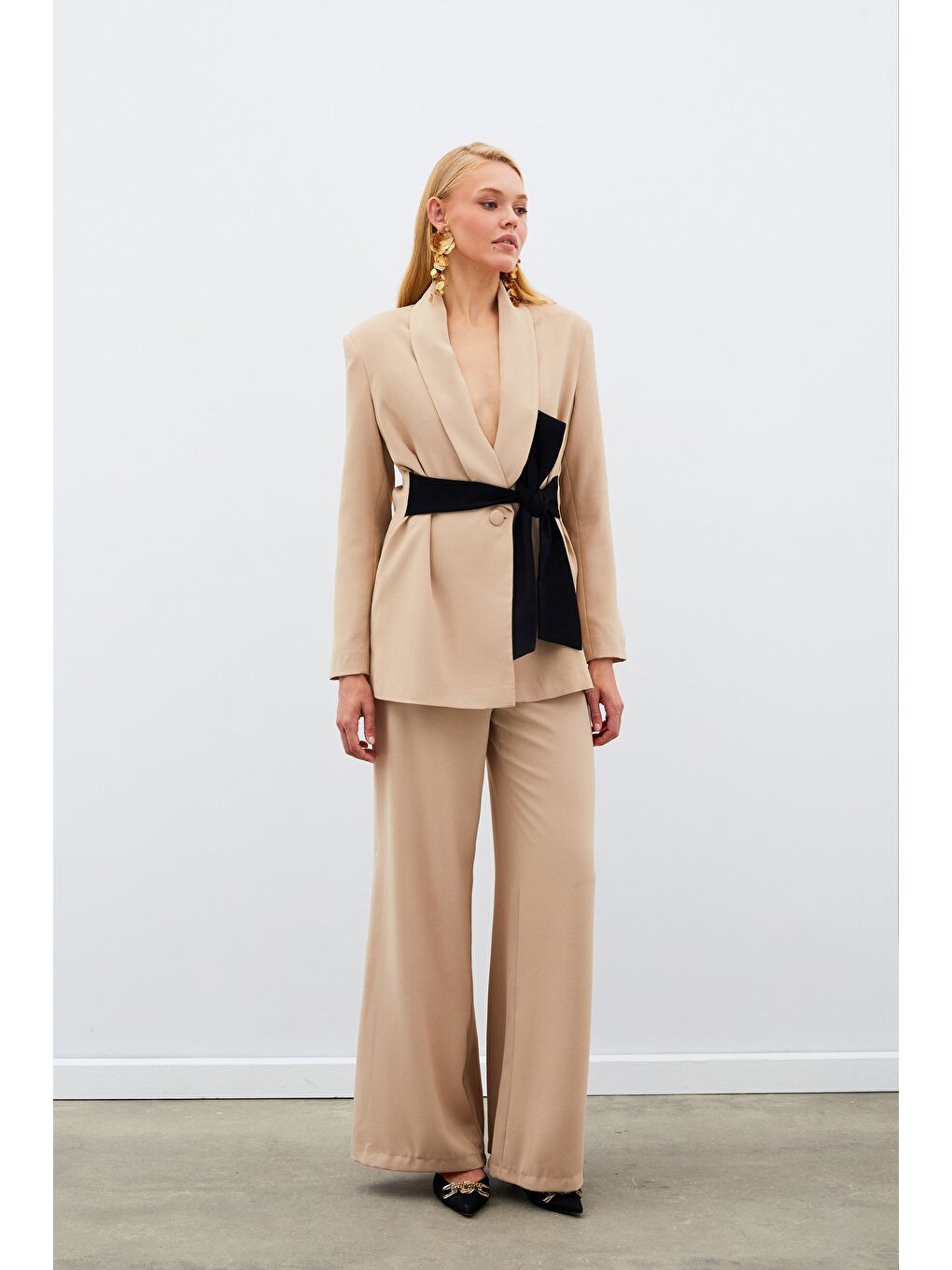 Salaş Krep Pantolon - Bej-1