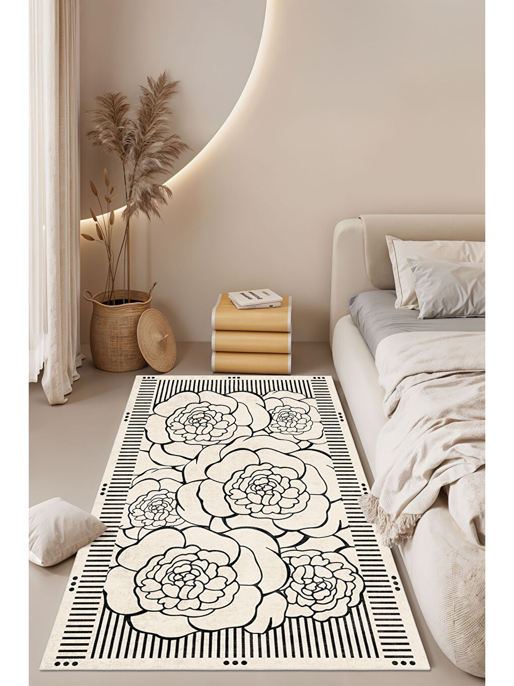 Ekru Modern Dekoratif Yıkanabilir Kaymaz Taban Halı – İnce, Yumuşak Salon Halısı, Mutfak Halısı ve Yolluk-1