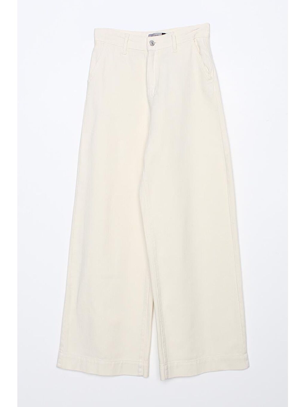 Ekru-%100 Pamuk Bol Paça Cepli Pantolon-6