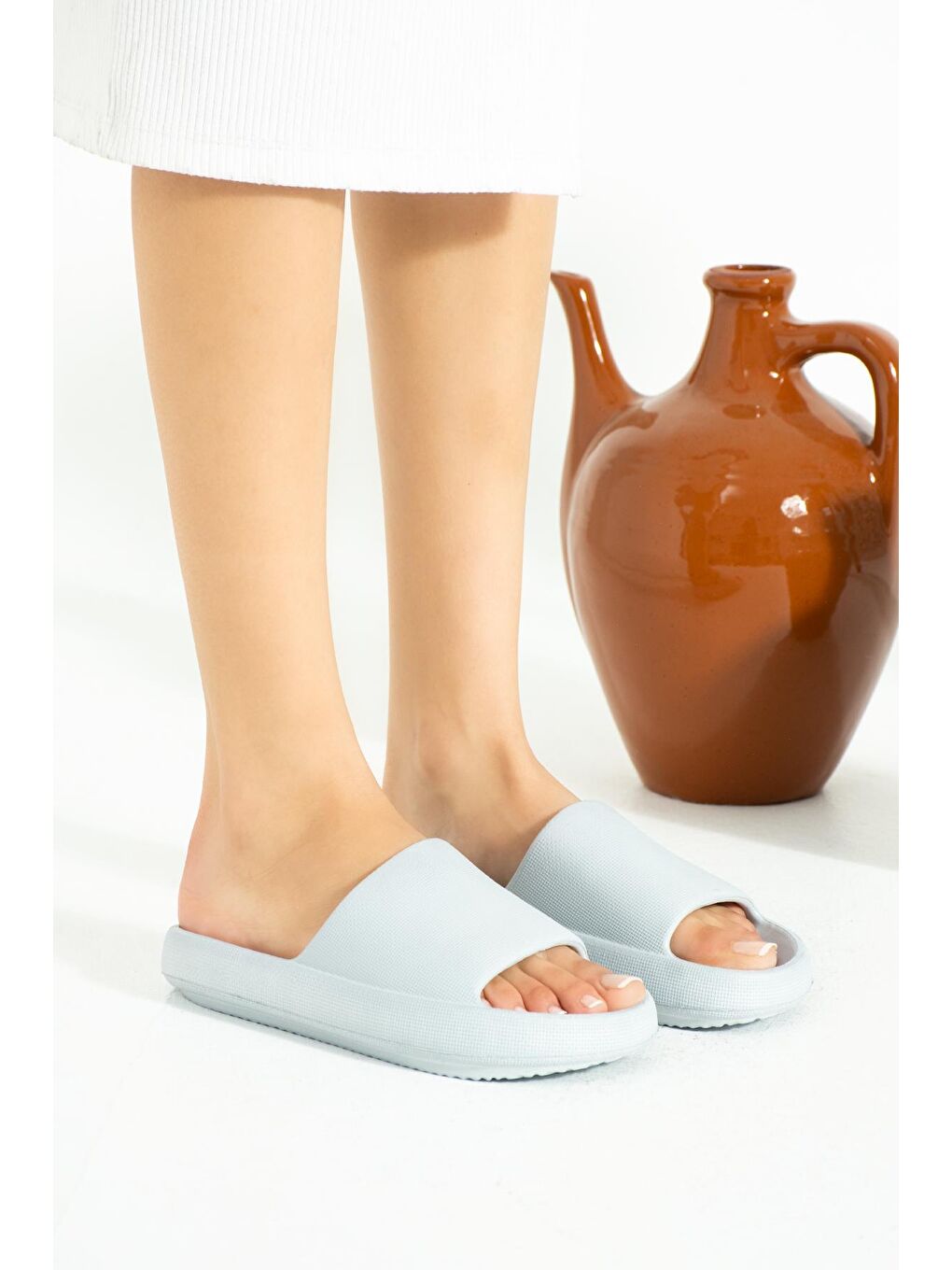 Gri Tek Bant Eva Comfort Taban Kadın Plaj Terliği 47-402-22