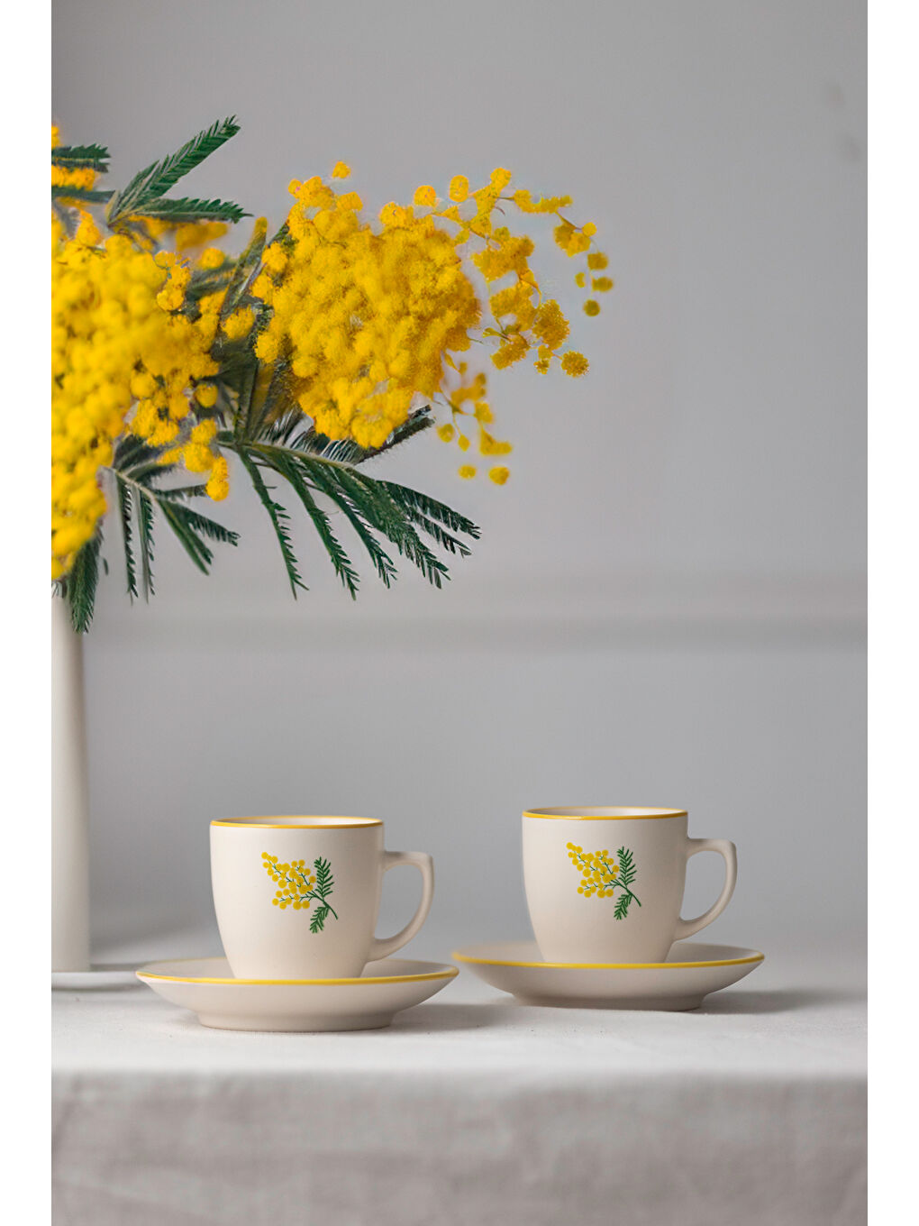 Ekru Mimoza Seramik 2'li Kahve Fincan Takımı 110 cc