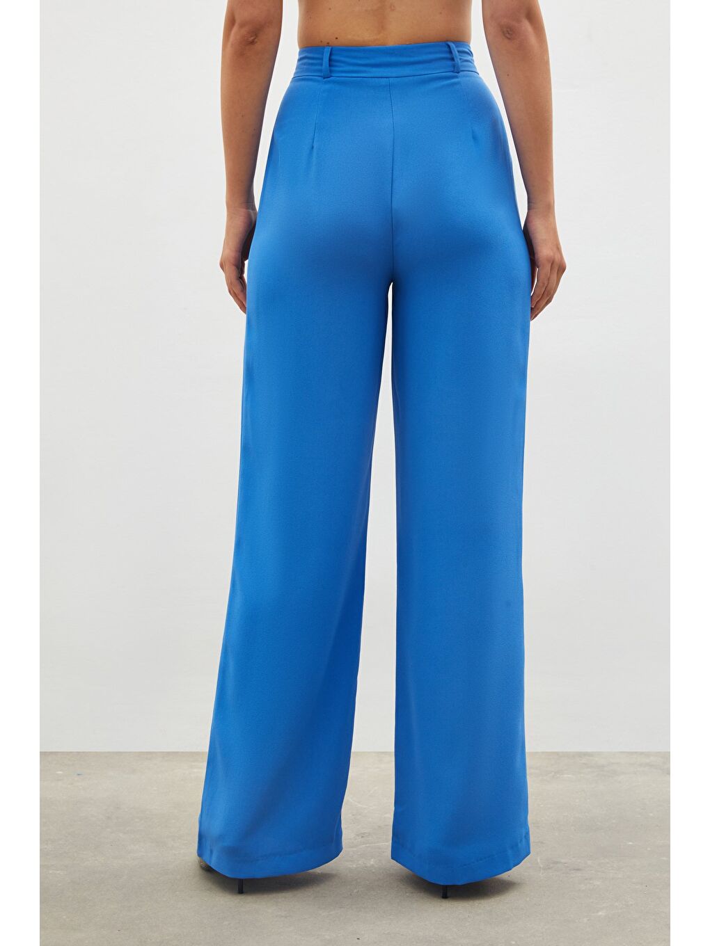 Pileli Krep Pantolon - Mavi-7