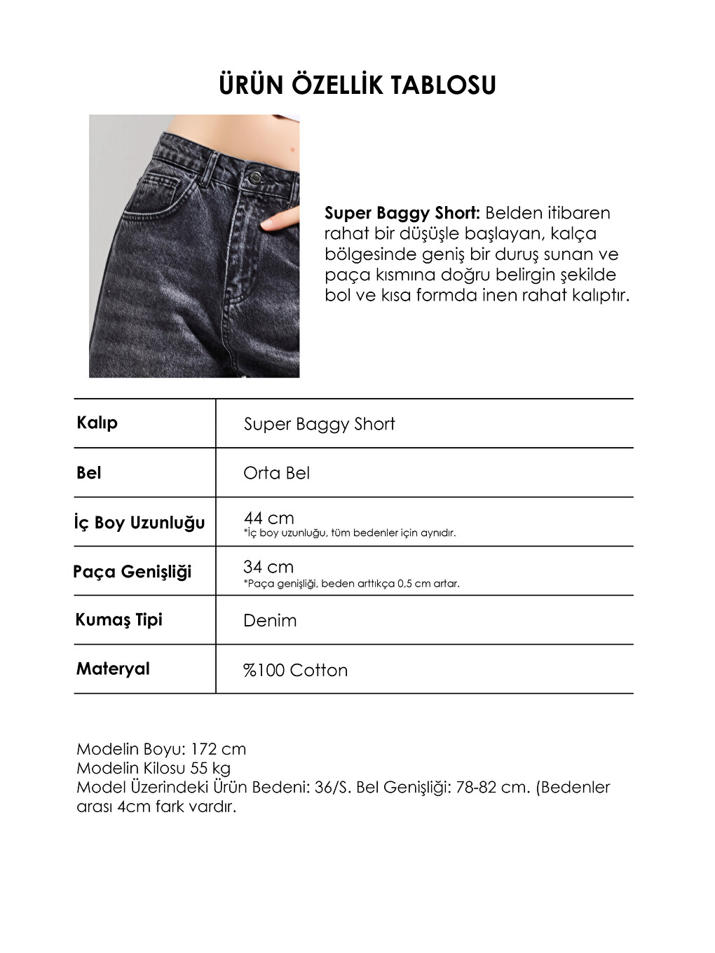 Gri Kadın Koyu Füme 2s6-1 Maxi Süper Baggy Fit Bermuda Denim Şort-3