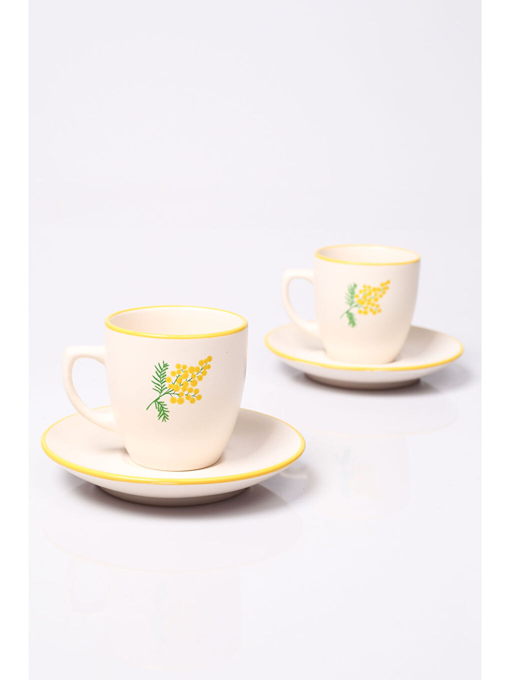 Ekru Mimoza Seramik 2'li Kahve Fincan Takımı 110 cc-1