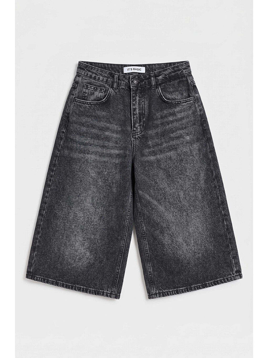 Gri Kadın Koyu Füme 2s6-1 Maxi Süper Baggy Fit Bermuda Denim Şort-4