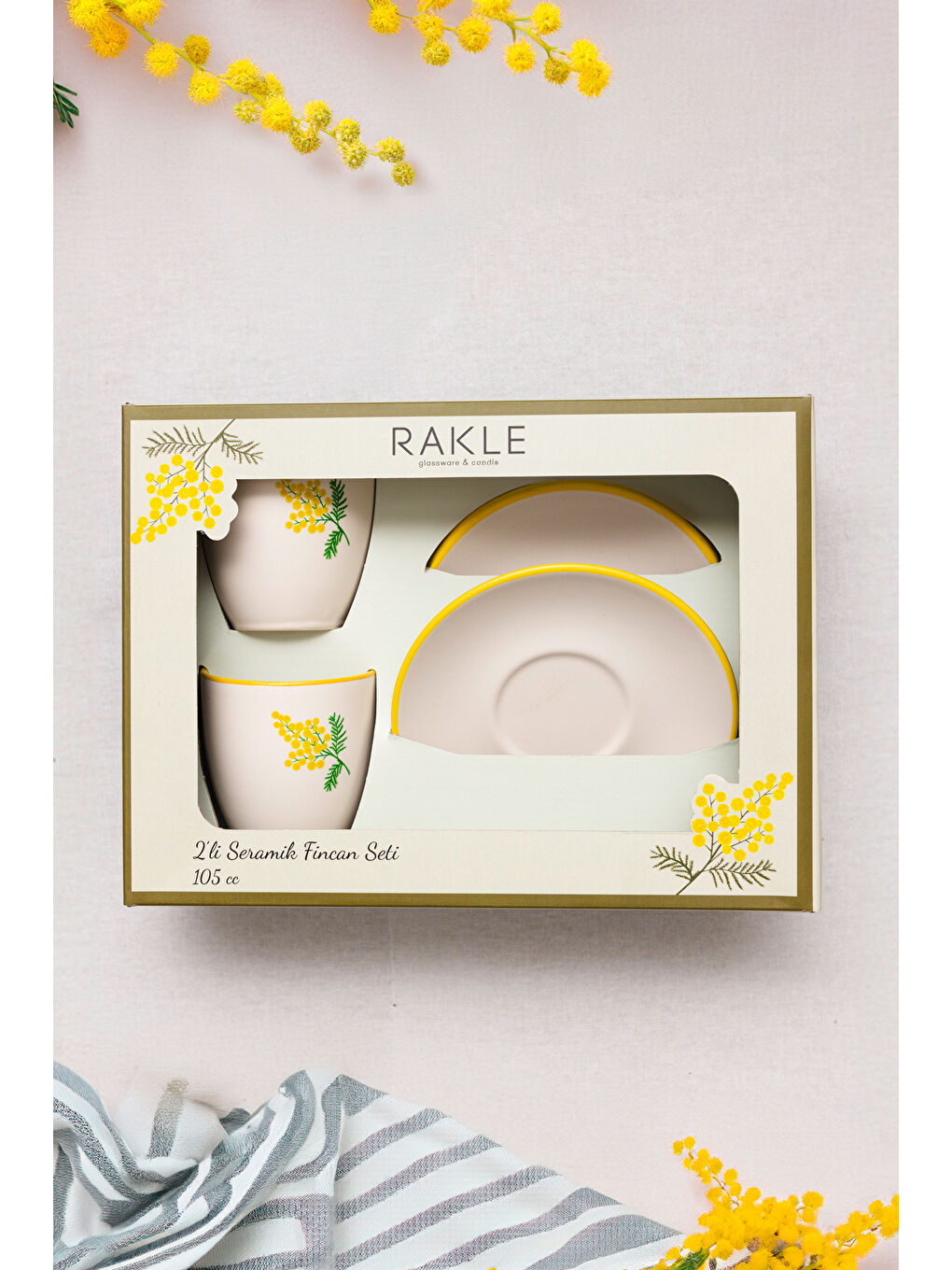 Ekru Mimoza Seramik 2'li Kahve Fincan Takımı 110 cc-2