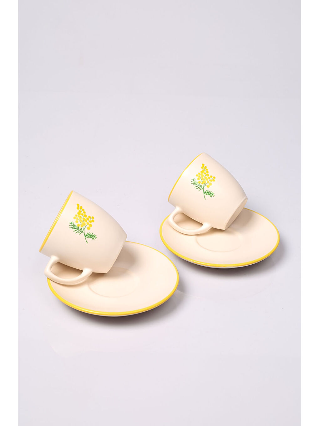 Ekru Mimoza Seramik 2'li Kahve Fincan Takımı 110 cc-3