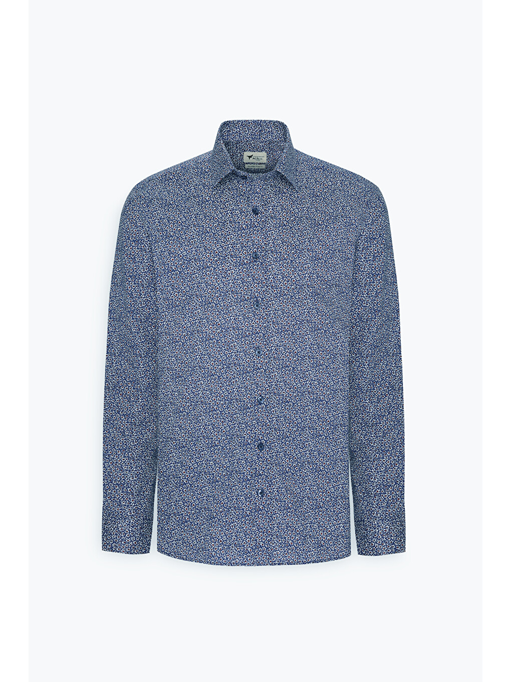 Erkek Mavi-beyaz Pamuklu Slim Fit Dar Kesim Klasik Yaka Baskılı Gömlek-5