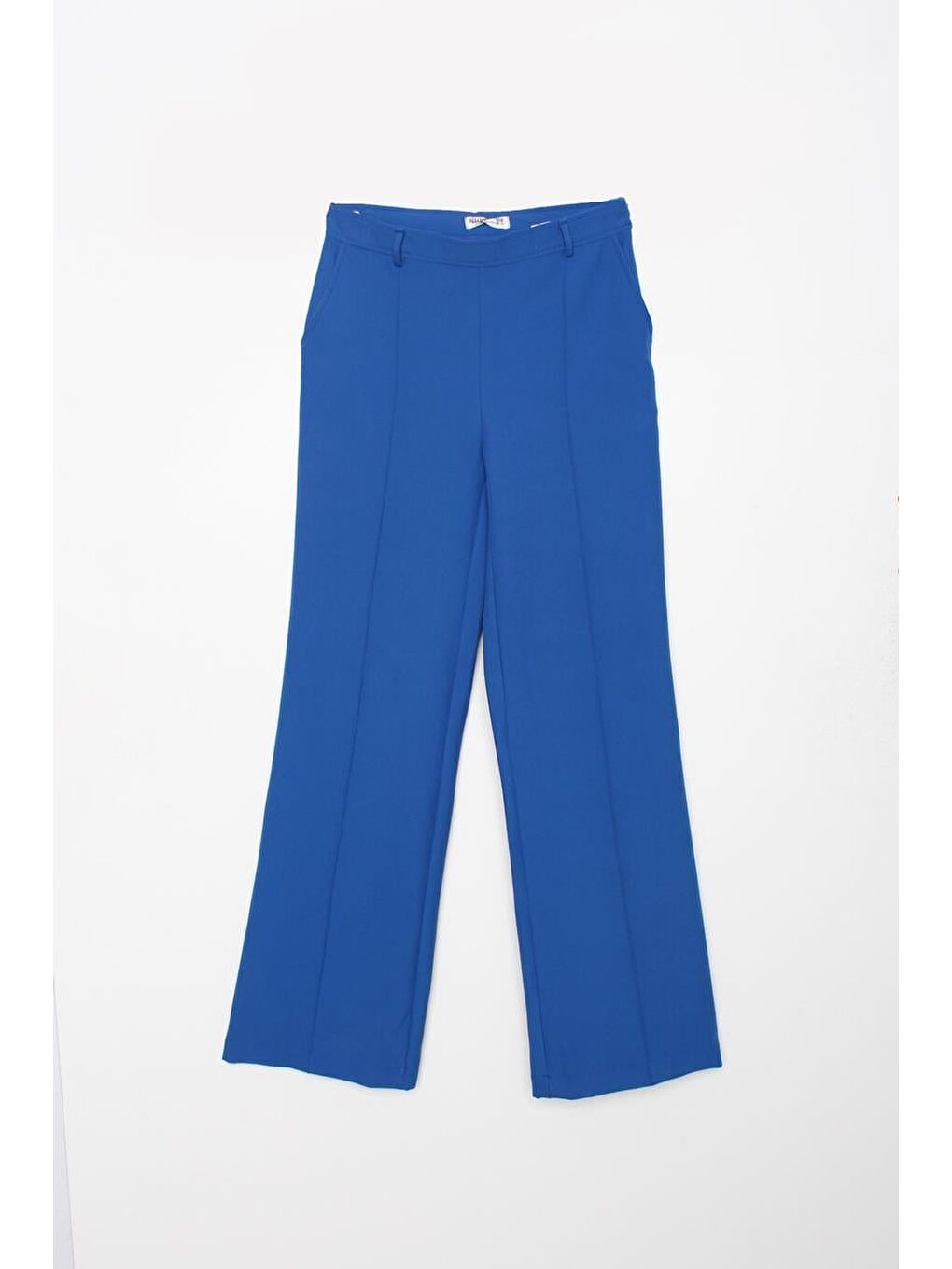 Mavi Saks-Nervürlü Palazzo Pantolon-5