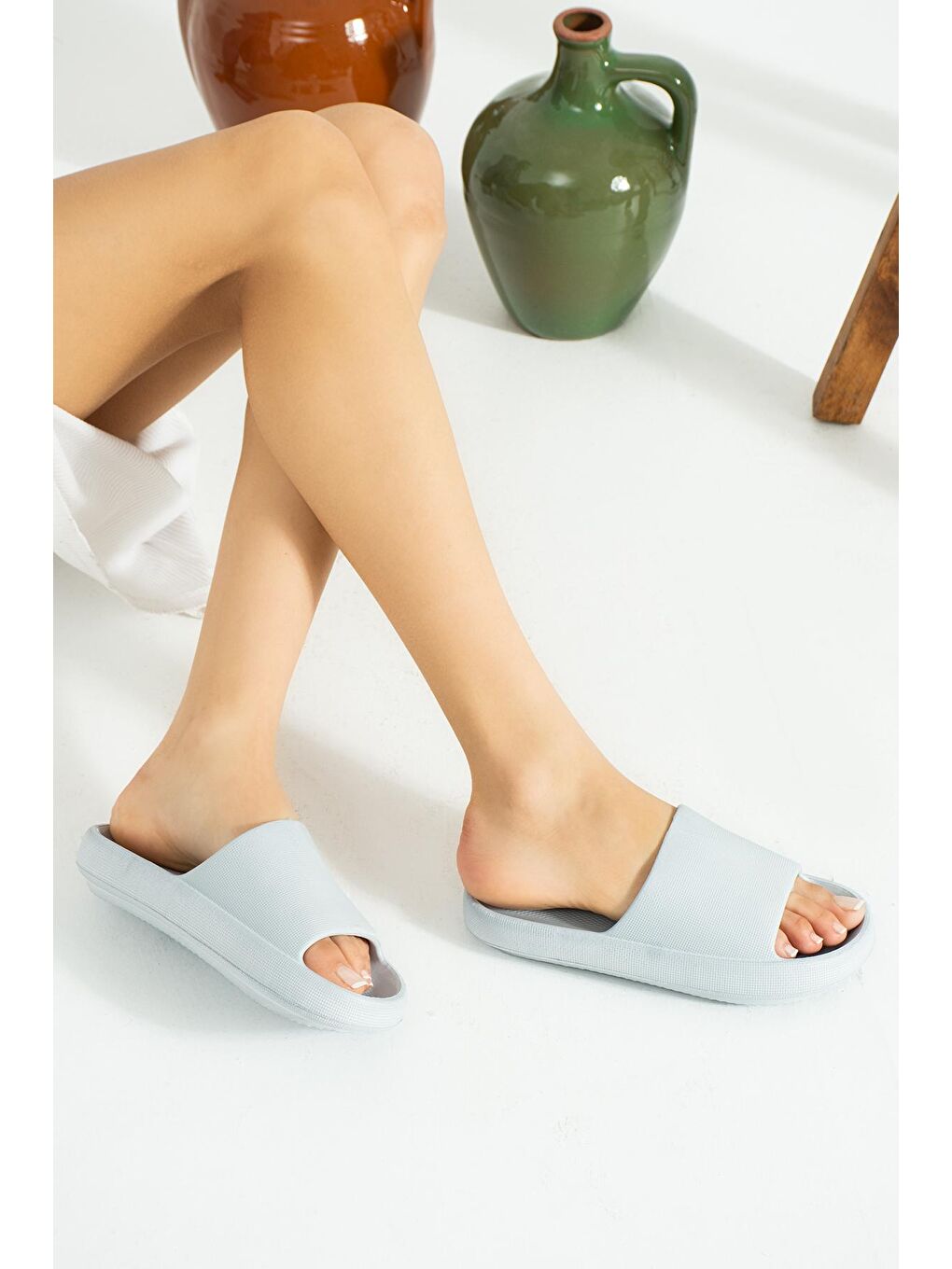 Gri Tek Bant Eva Comfort Taban Kadın Plaj Terliği 47-402-22-2