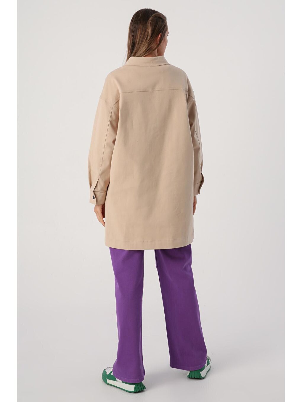 Açık Bej Pamuklu Renkli Düğmeli Süs Etiketli Cepli Ceket-3