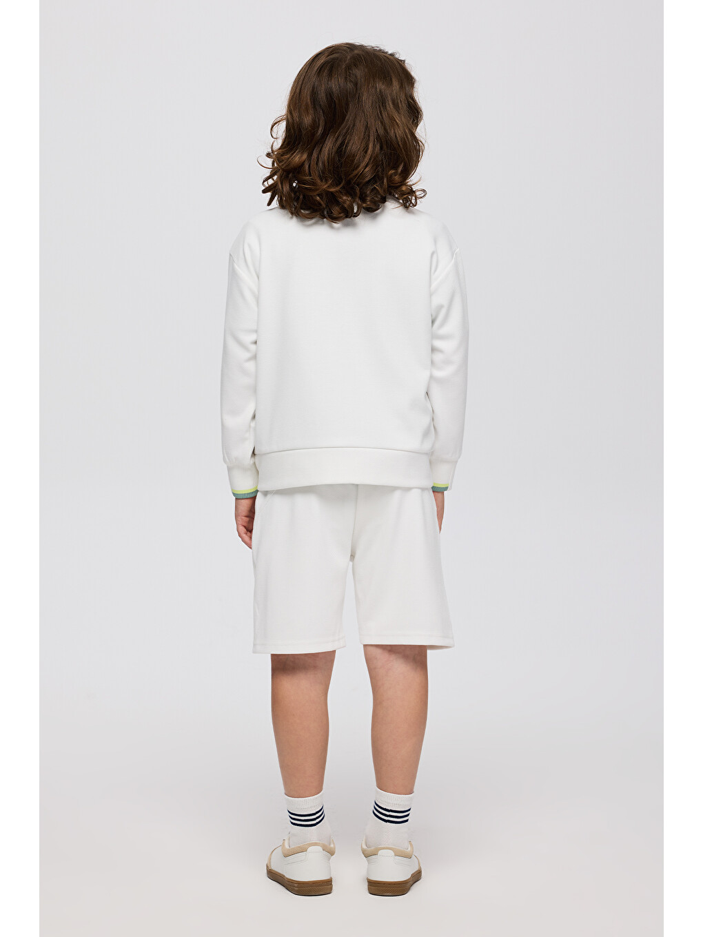 Erkek Çocuk Yakası Ribanalı Cepli Fermuarlı Ekru Sweatshirt-1