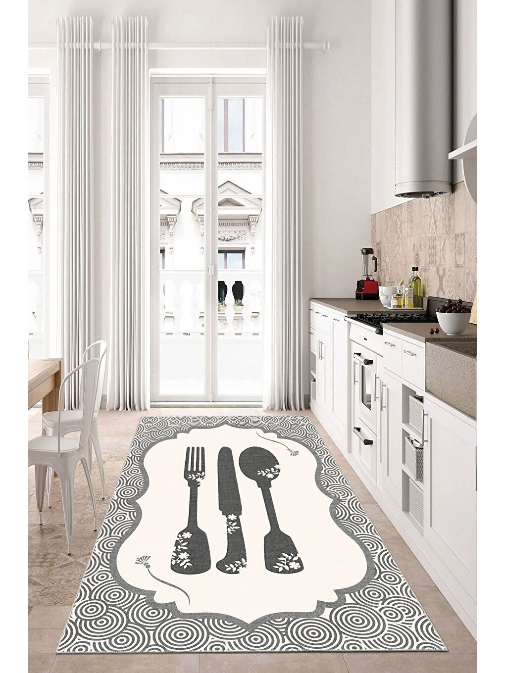 Gri Dekoratif Özel Tasarım Yıkanabilir İnce Kaymaz Tabanlı Modern Halı KECE FR42-1