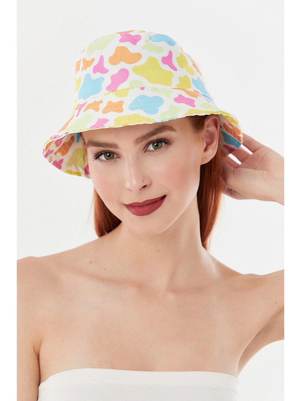 Fuşya Cow Baskılı Kese Şapka