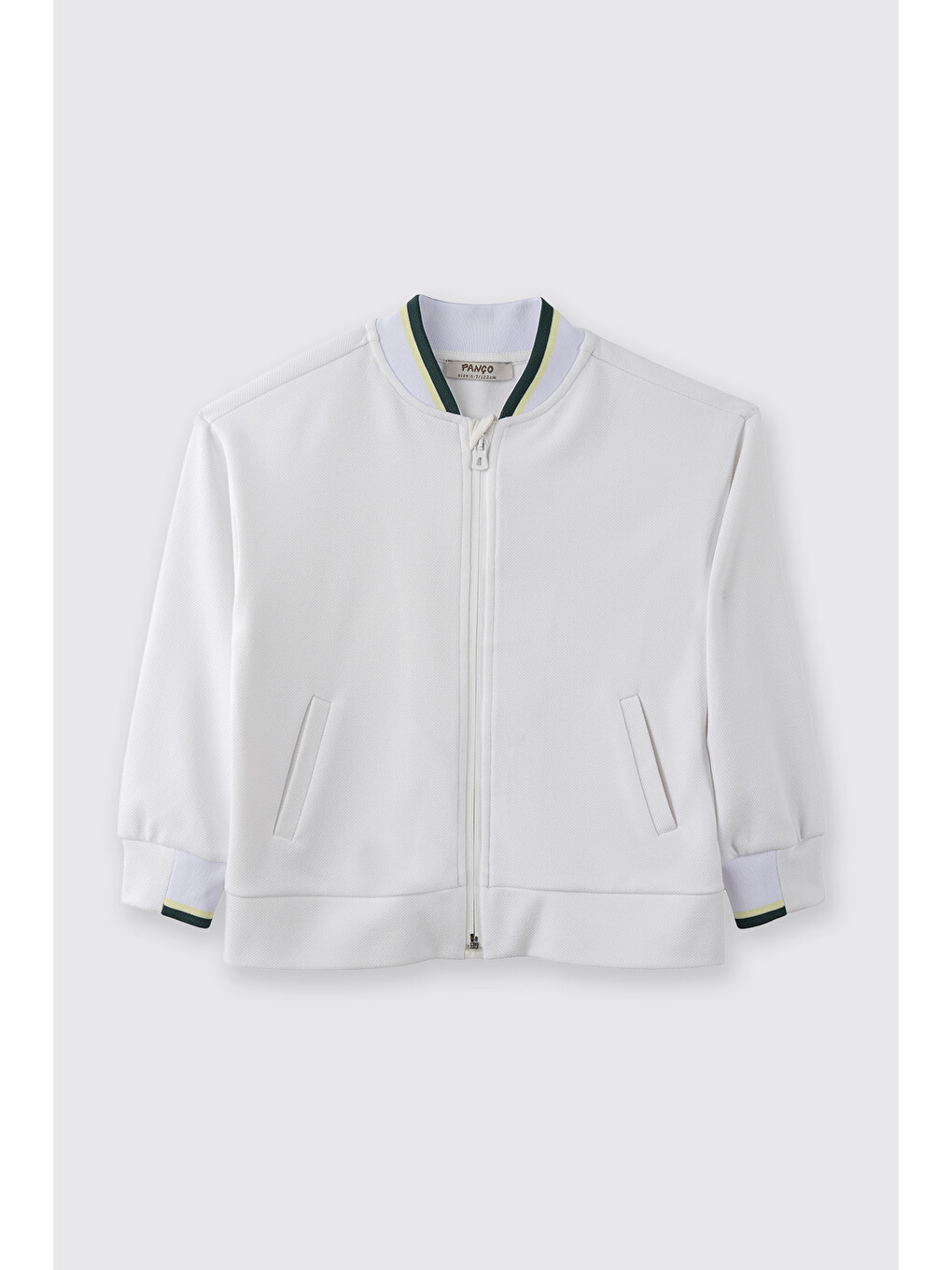Erkek Çocuk Yakası Ribanalı Cepli Fermuarlı Ekru Sweatshirt-4