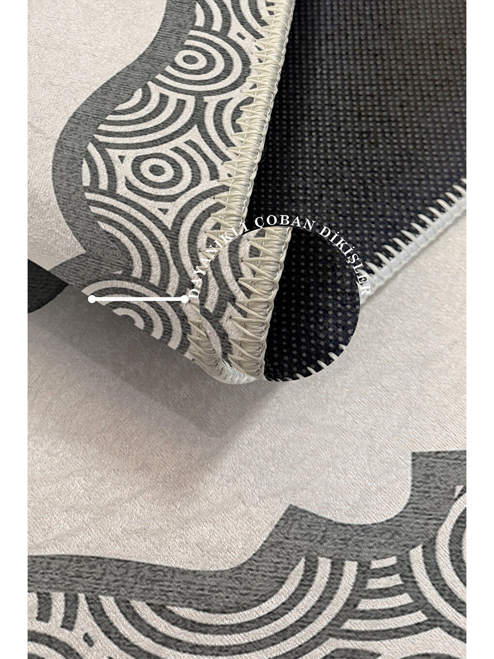 Gri Dekoratif Özel Tasarım Yıkanabilir İnce Kaymaz Tabanlı Modern Halı KECE FR42-3