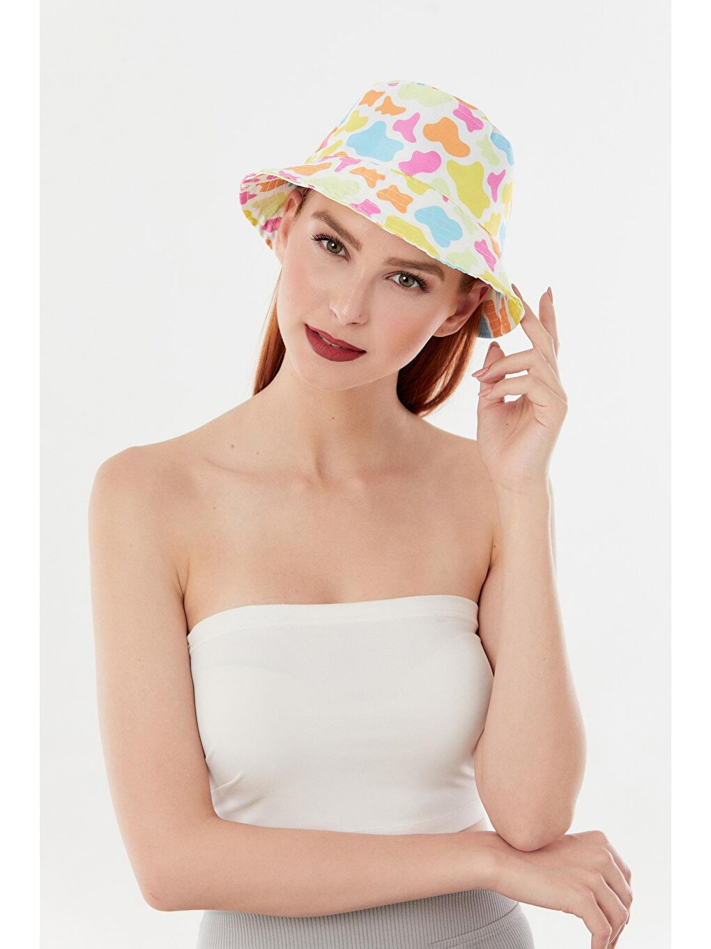 Fuşya Cow Baskılı Kese Şapka-1