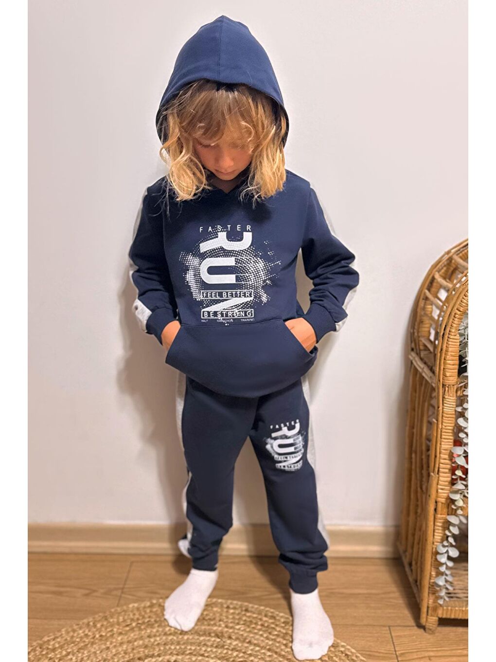 Erkek Çocuk Eşofman Takım Kapüşonlu Başarı Temalı Yazı Baskılı Lacivert (9 Yaş)-1