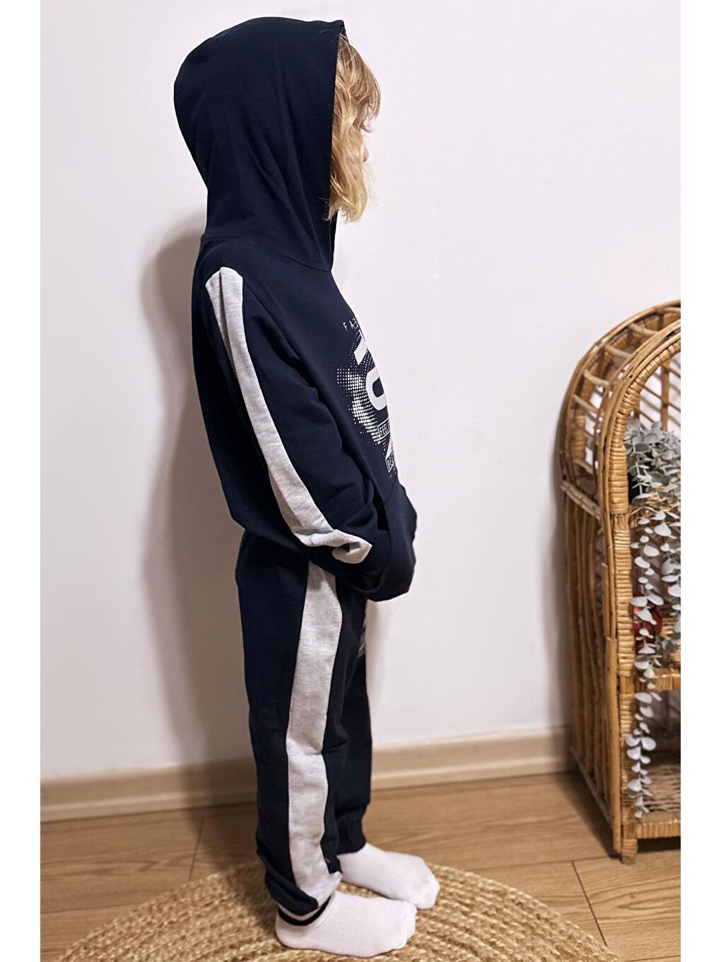 Erkek Çocuk Eşofman Takım Kapüşonlu Başarı Temalı Yazı Baskılı Lacivert (9 Yaş)-2