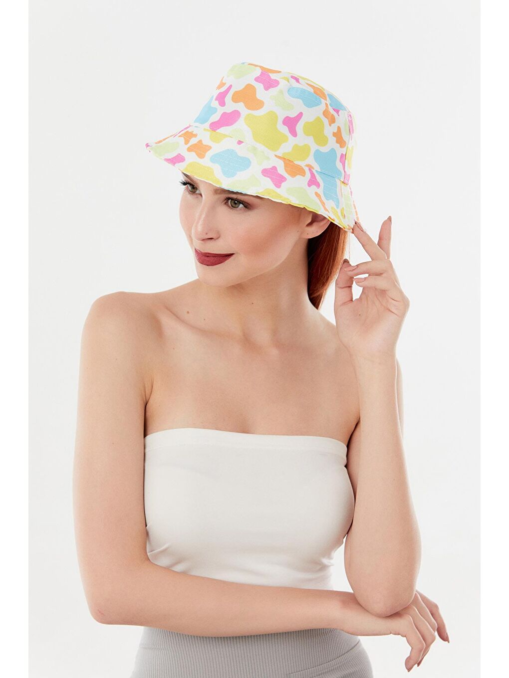 Fuşya Cow Baskılı Kese Şapka-2