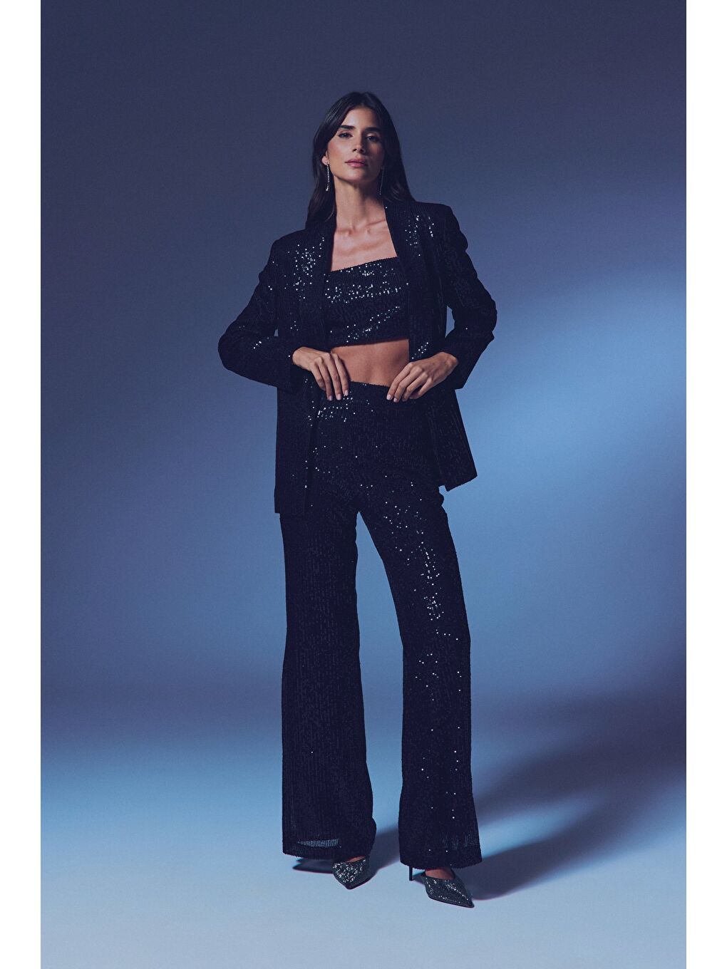 Payetli Salaş Pantolon - Siyah-2