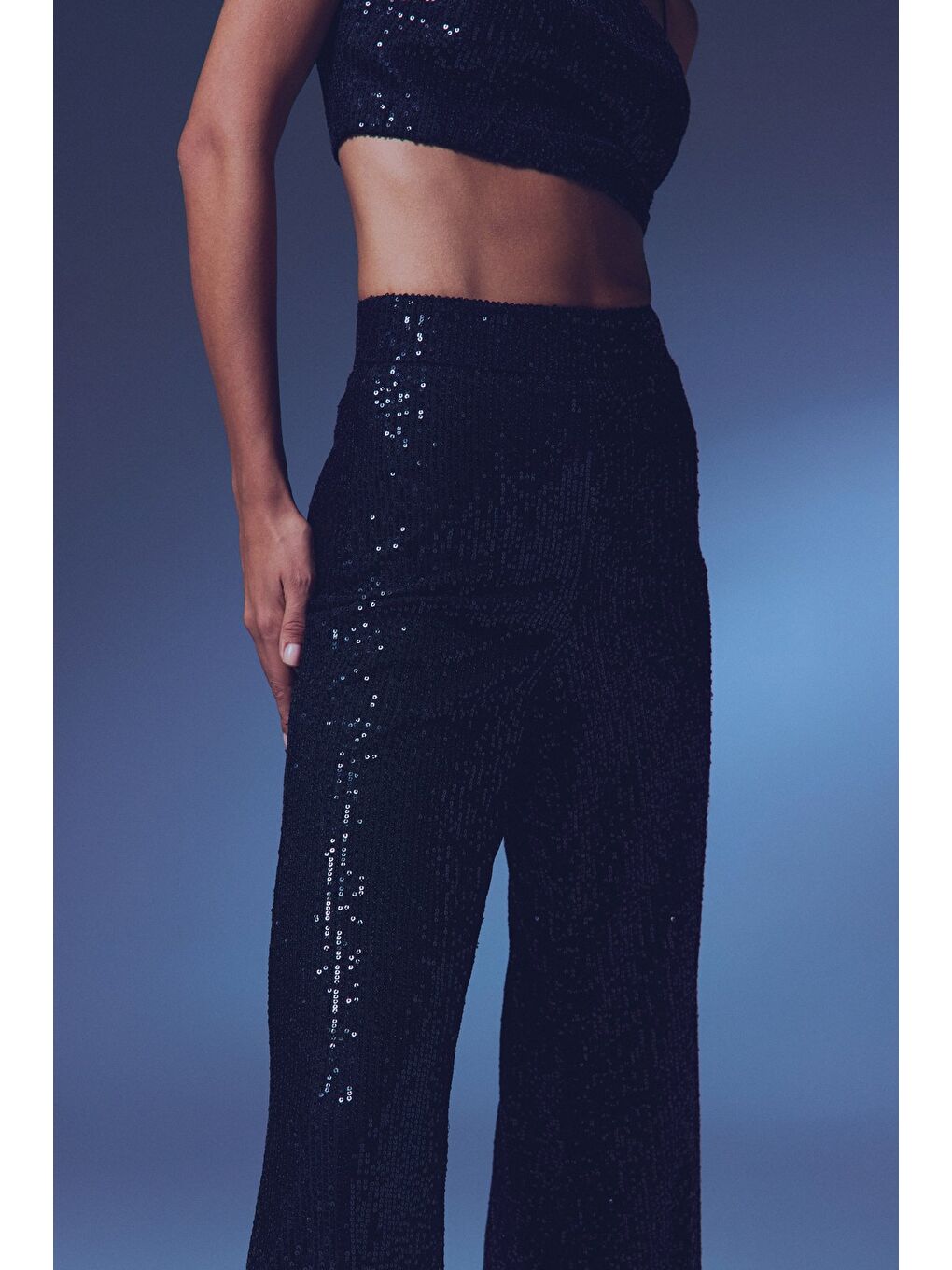 Payetli Salaş Pantolon - Siyah-5