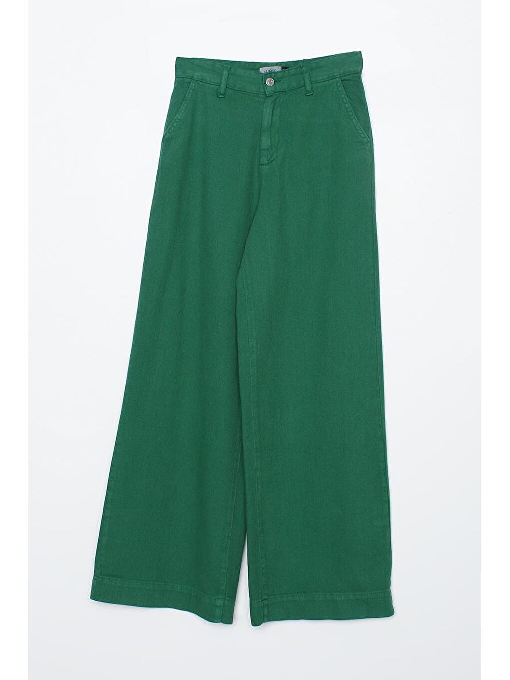 Yeşil-%100 Pamuk Bol Paça Cepli Pantolon-7