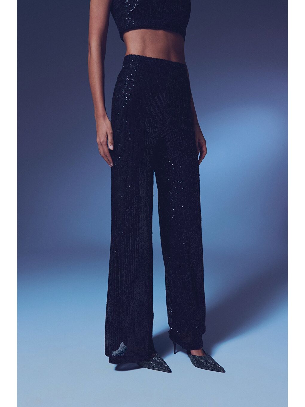 Payetli Salaş Pantolon - Siyah-6