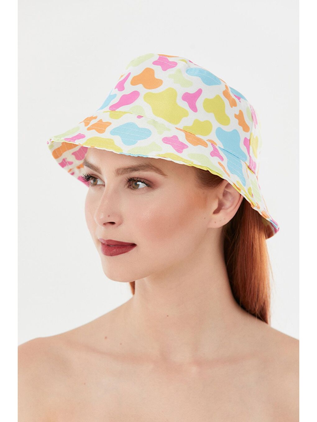 Fuşya Cow Baskılı Kese Şapka-3