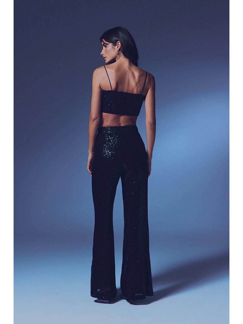 Payetli Salaş Pantolon - Siyah-7